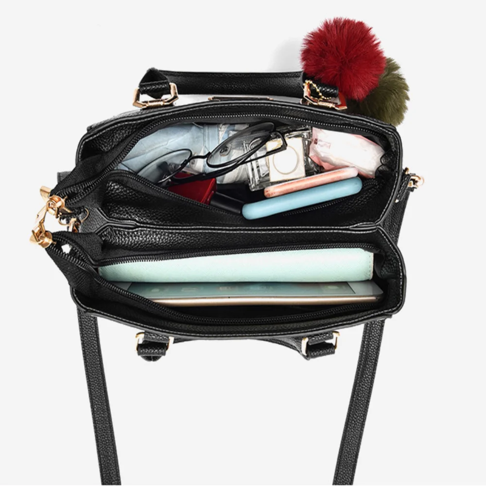 Trendy Leather Handbags Open Pocket Large Capacity Shoulder Bag Polyester Cotton Messenger Bag