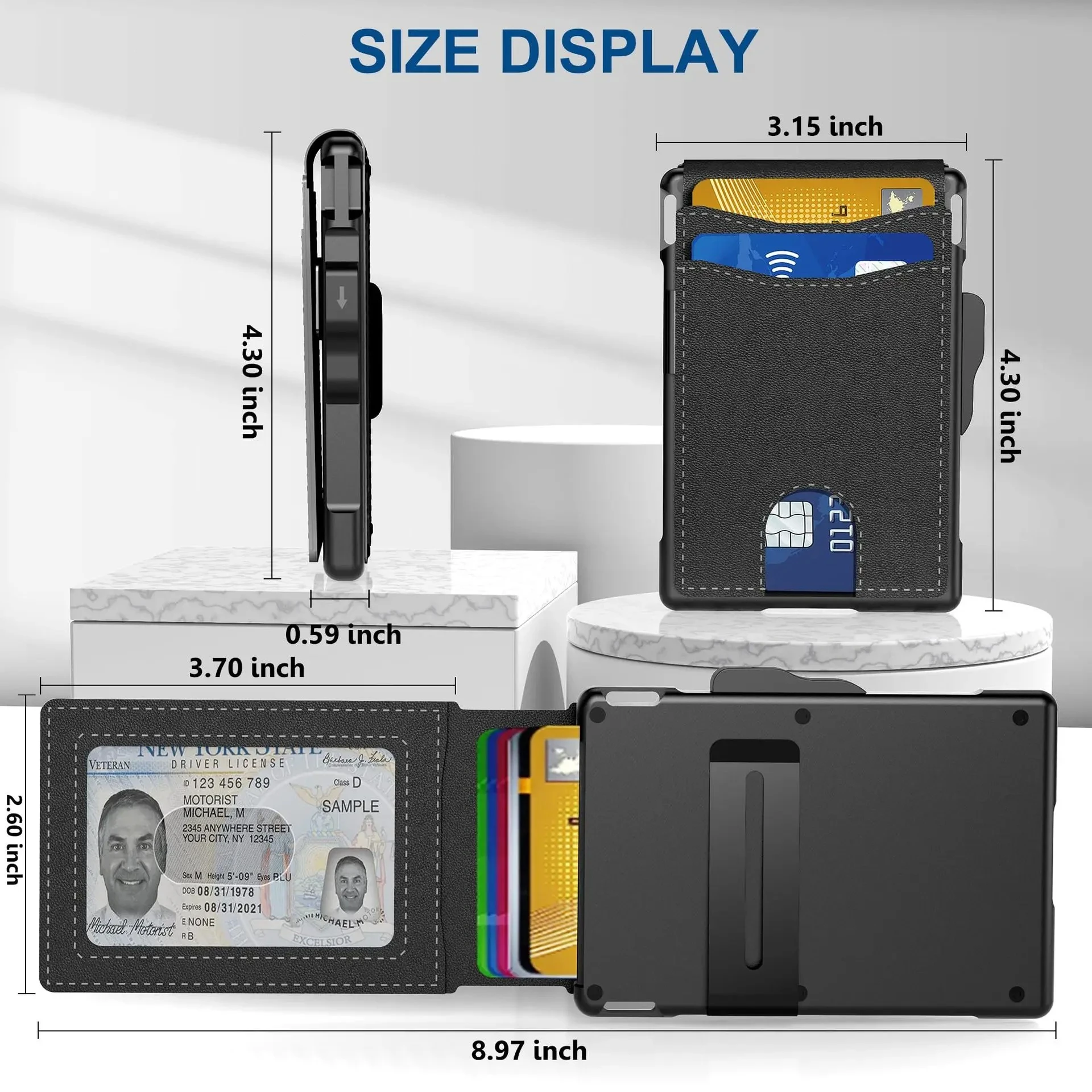 Men's Pop-Up Aluminum-Framed Carbon Fiber PU RFID Blocking Bifold Wallet with AirTag Slot Credit Card Holder Fold Design