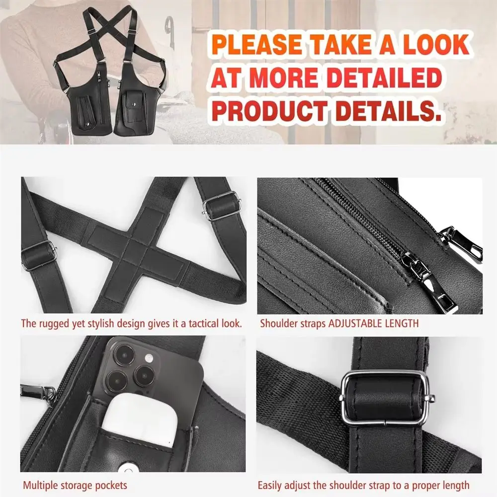 Retro Anti-theft Storage Vest Bag Multi-Pocket Concealed Strap Chest Bag Leather Multifunction Mobile Phone Bag Hunting