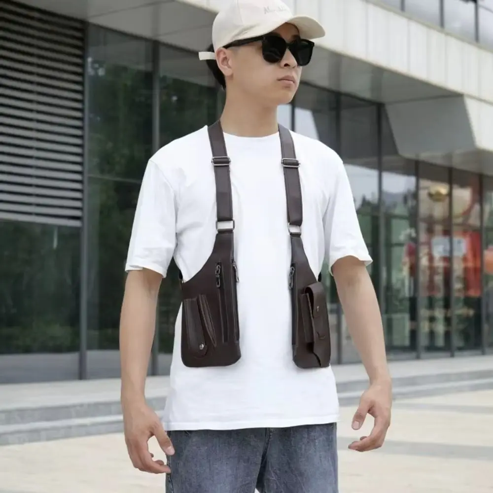 Retro Anti-theft Storage Vest Bag Multi-Pocket Concealed Strap Chest Bag Leather Multifunction Mobile Phone Bag Hunting