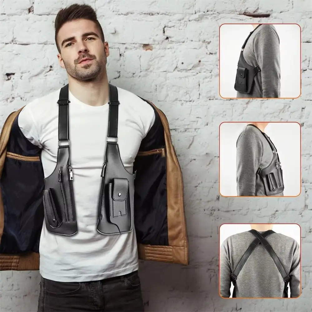 Retro Anti-theft Storage Vest Bag Multi-Pocket Concealed Strap Chest Bag Leather Multifunction Mobile Phone Bag Hunting