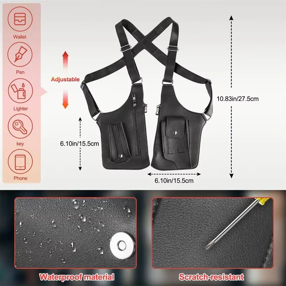 Retro Anti-theft Storage Vest Bag Multi-Pocket Concealed Strap Chest Bag Leather Multifunction Mobile Phone Bag Hunting