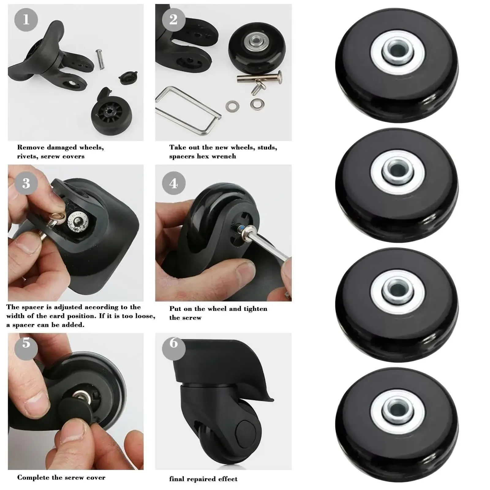 Silent Suitcase Wheels Rubber Trolley Luggage Casters High-Quality Durable Travel Bag Wheel Repair Accessories for Quiet Rolling