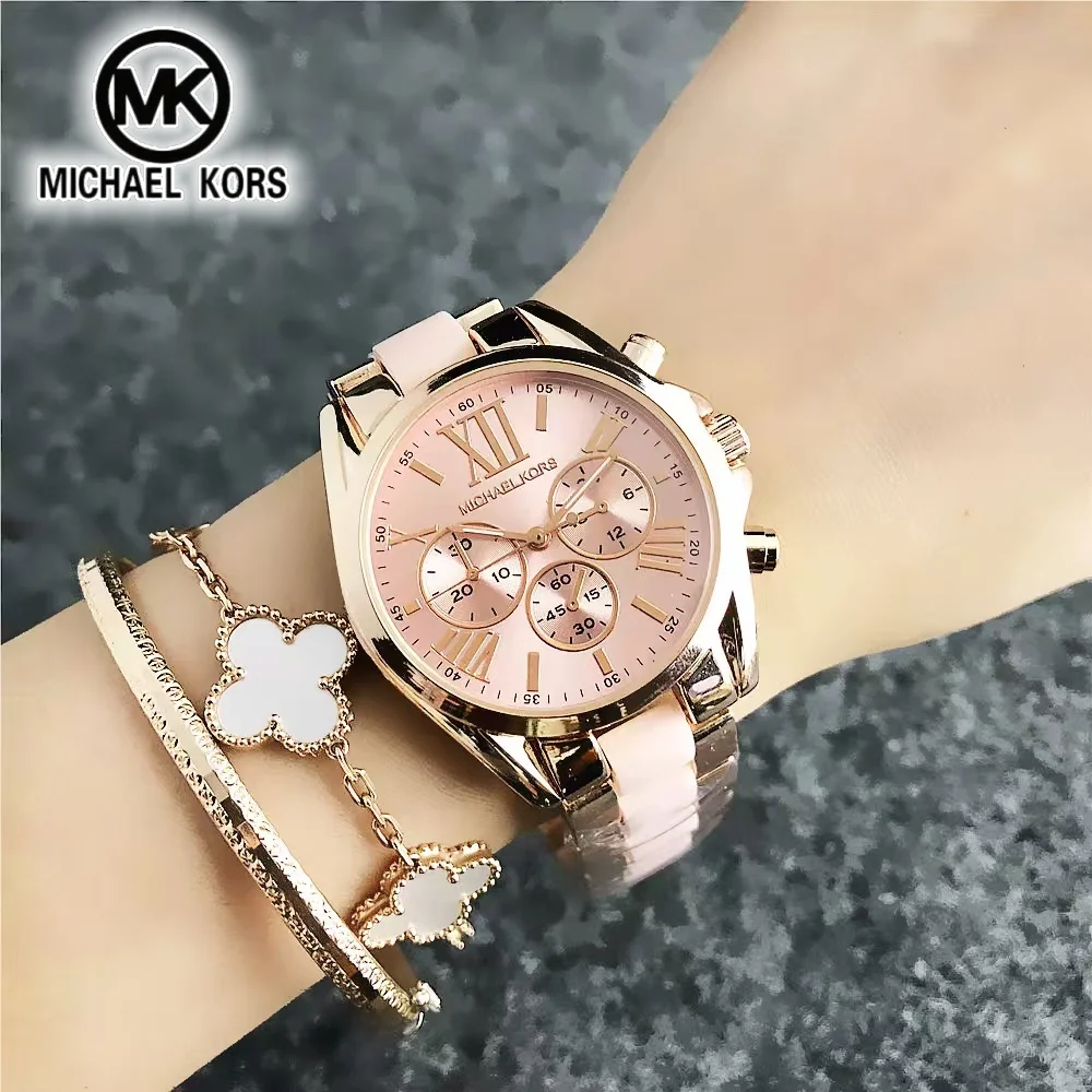 2026 Michael Kors Women's Business Watch Bag MK Classic Roman Scale Quartz Stainless Steel Intergold Style Watch Wallet