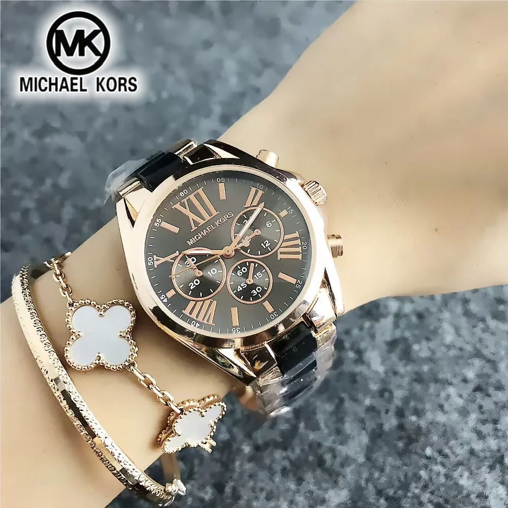 2026 Michael Kors Women's Business Watch Bag MK Classic Roman Scale Quartz Stainless Steel Intergold Style Watch Wallet