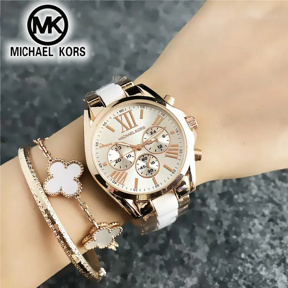 2026 Michael Kors Women's Business Watch Bag MK Classic Roman Scale Quartz Stainless Steel Intergold Style Watch Wallet