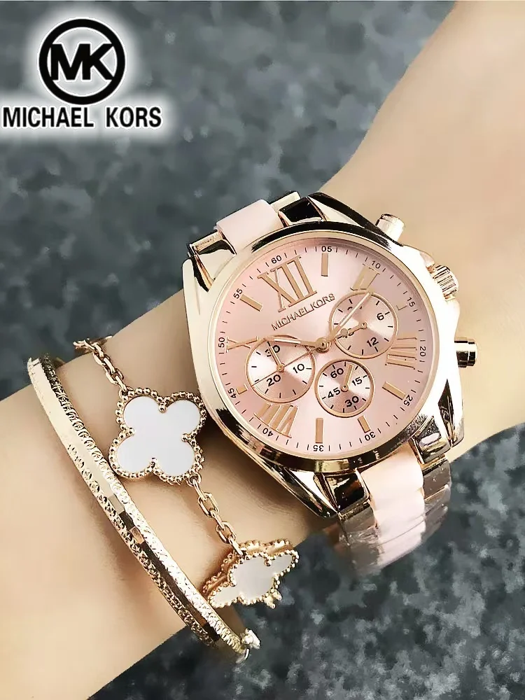 2026 Michael Kors Women's Business Watch Bag MK Classic Roman Scale Quartz Stainless Steel Intergold Style Watch Wallet
