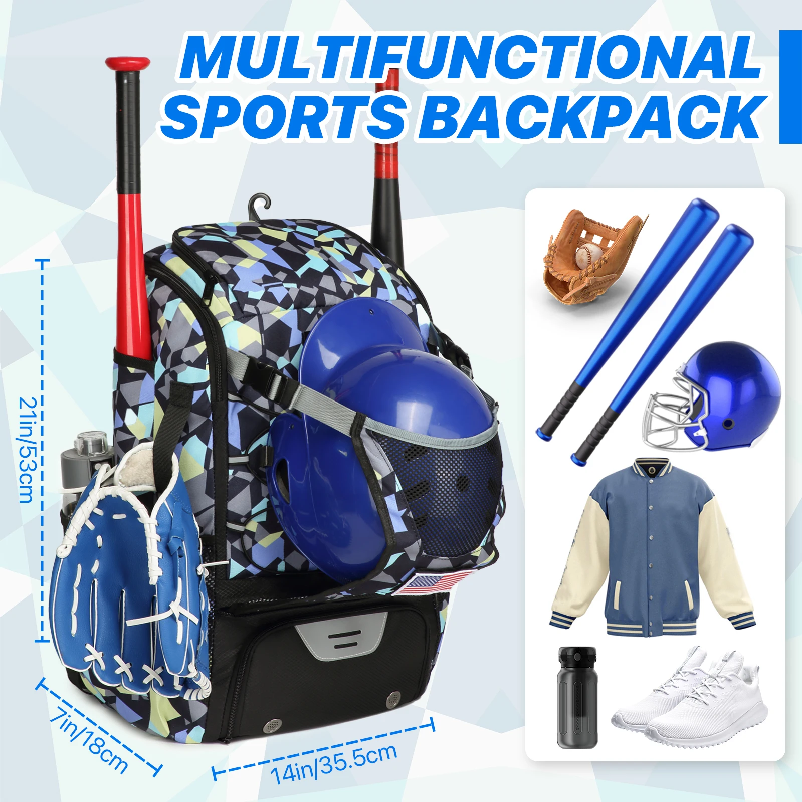 Softball Equipment Bag Baseball Backpack with Shoe Compartment Softball Bag for Youth Large Capacity Sport Baseball Backpack