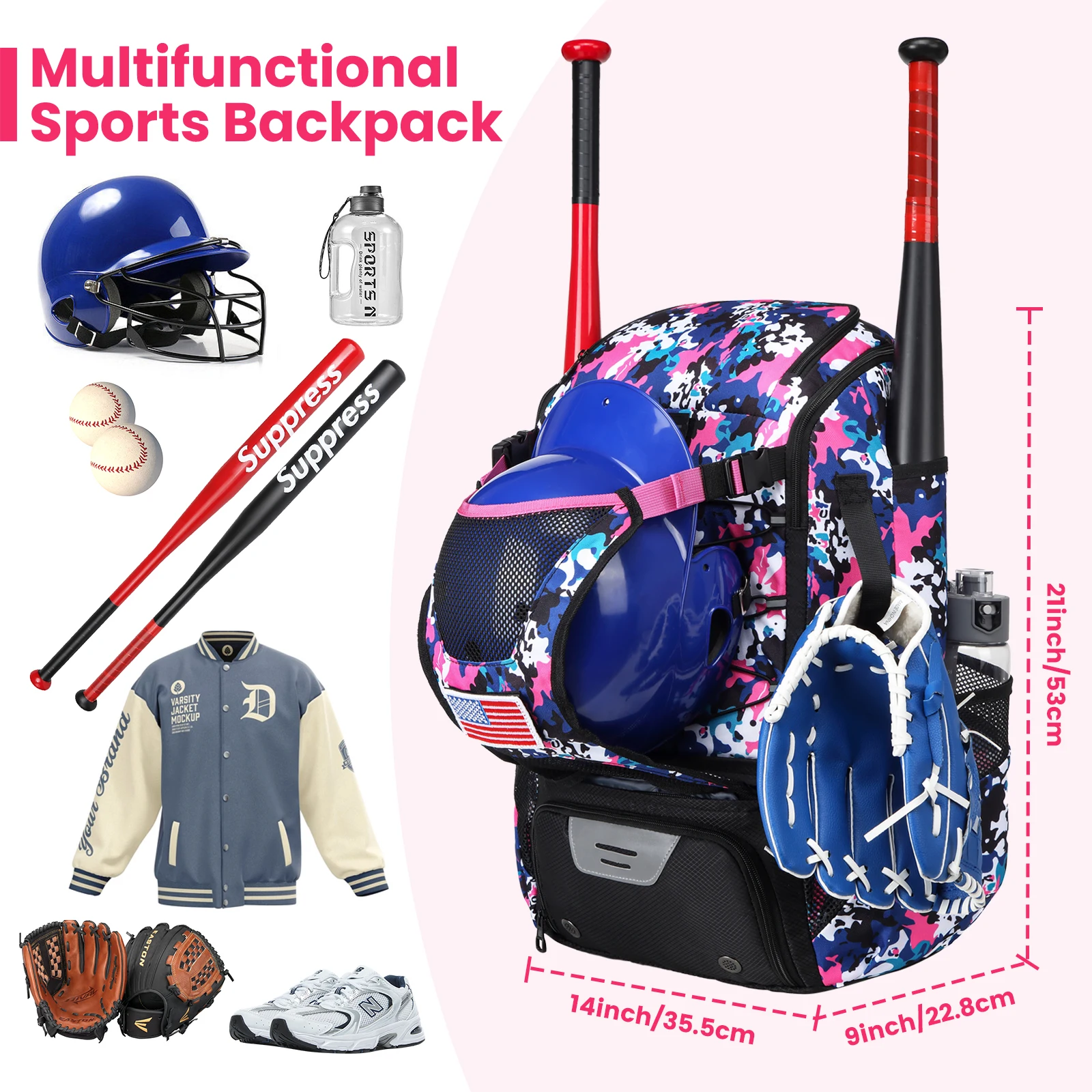 Softball Equipment Bag Baseball Backpack with Shoe Compartment Softball Bag for Youth Large Capacity Sport Baseball Backpack