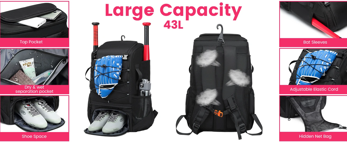 Softball Equipment Bag Baseball Backpack with Shoe Compartment Softball Bag for Youth Large Capacity Sport Baseball Backpack