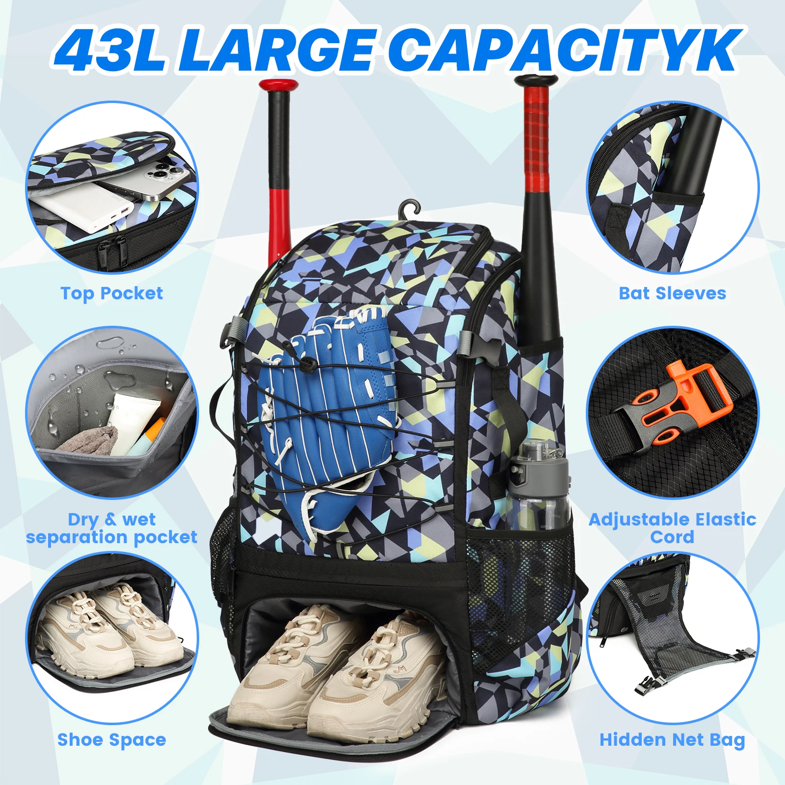 Softball Equipment Bag Baseball Backpack with Shoe Compartment Softball Bag for Youth Large Capacity Sport Baseball Backpack