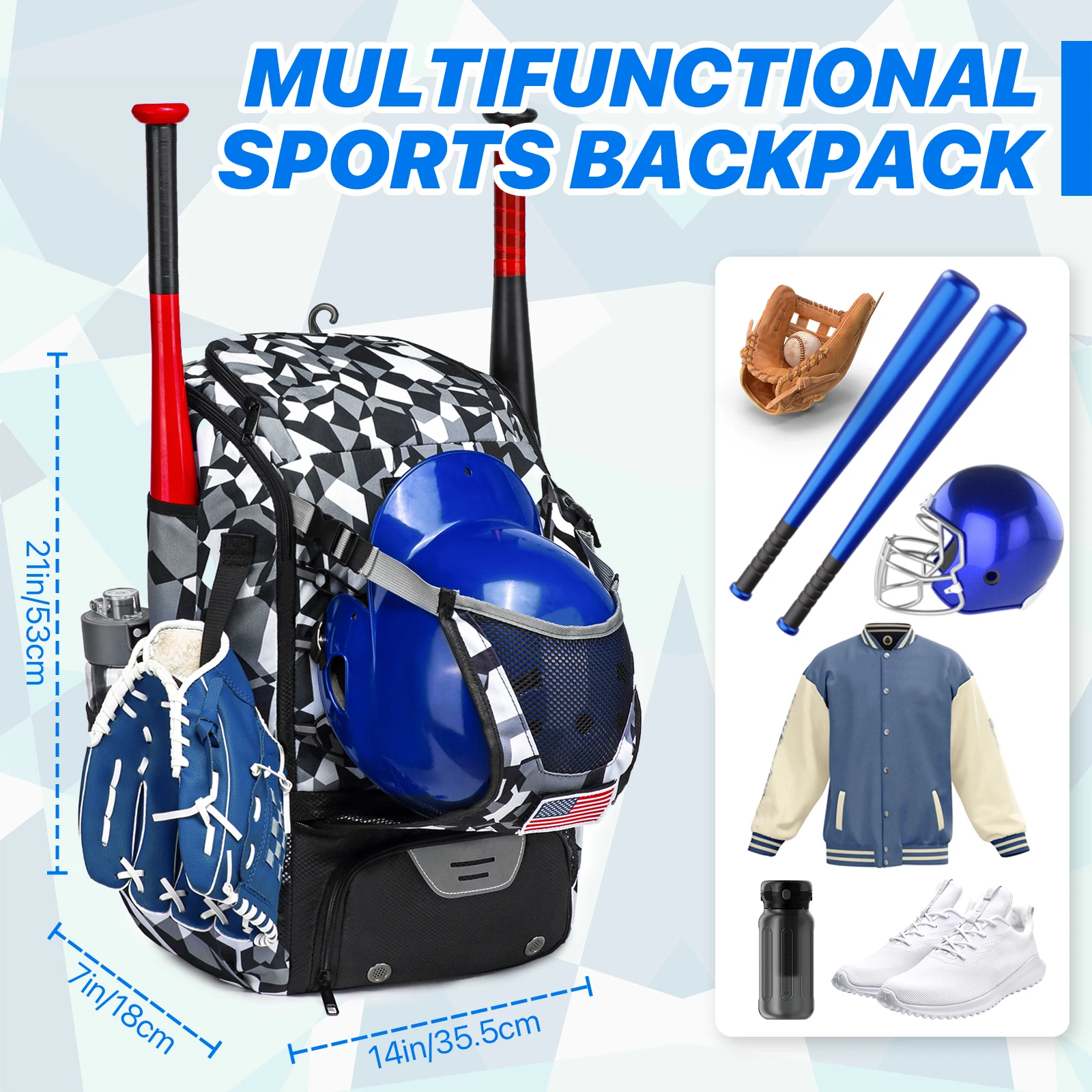 Softball Equipment Bag Baseball Backpack with Shoe Compartment Softball Bag for Youth Large Capacity Sport Baseball Backpack