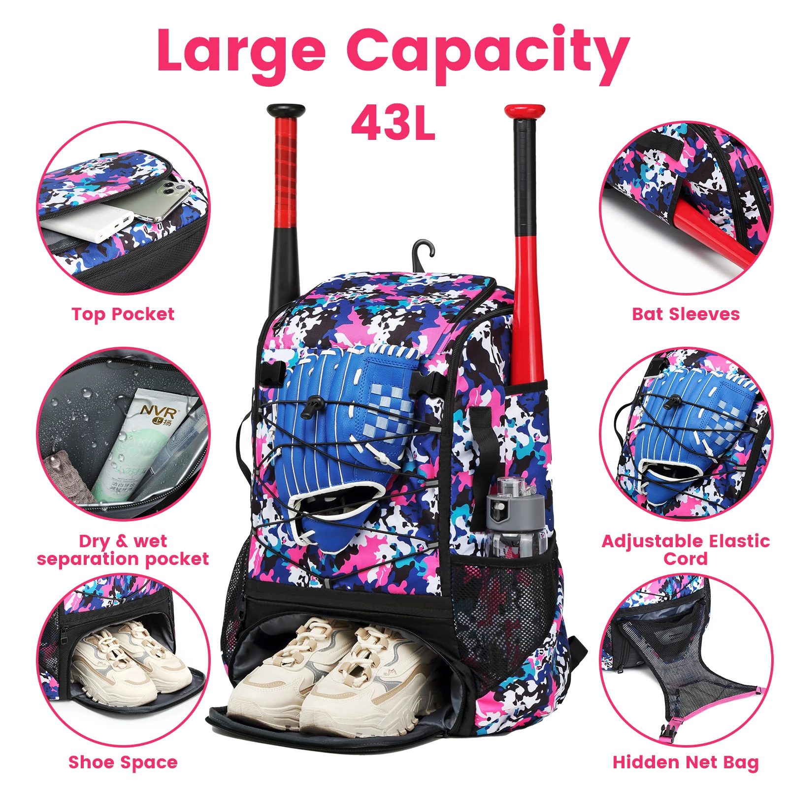 Softball Equipment Bag Baseball Backpack with Shoe Compartment Softball Bag for Youth Large Capacity Sport Baseball Backpack