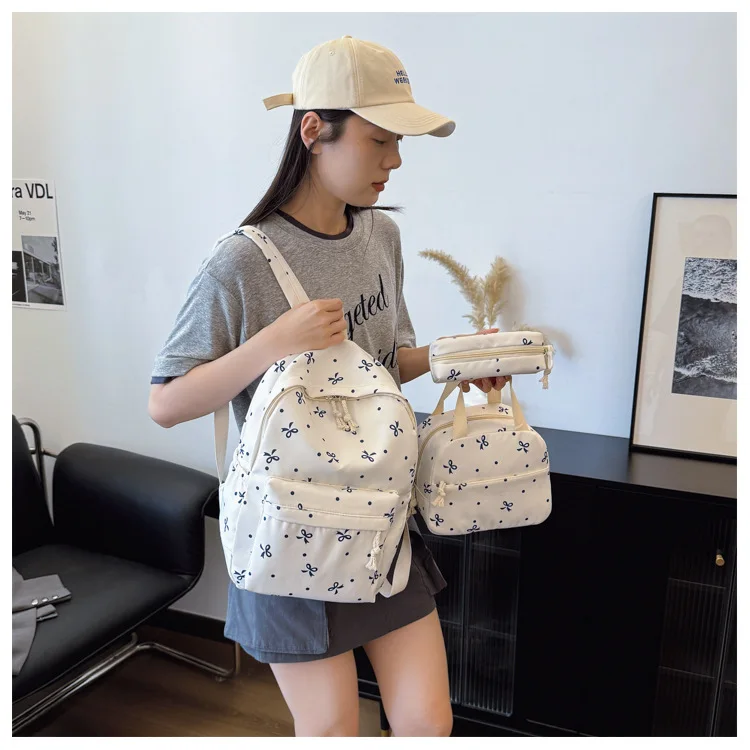 1 Set 3 in 1 Women College Student Backpack Large Capacity Casual Travel Daypack Stylish Versatile Laptop Bag for School