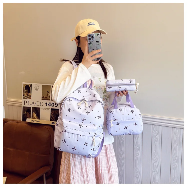 1 Set 3 in 1 Women College Student Backpack Large Capacity Casual Travel Daypack Stylish Versatile Laptop Bag for School