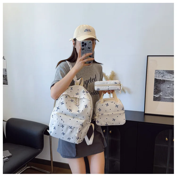 1 Set 3 in 1 Women College Student Backpack Large Capacity Casual Travel Daypack Stylish Versatile Laptop Bag for School