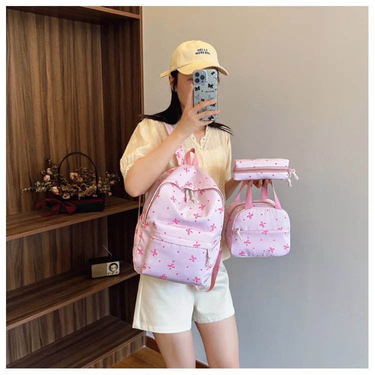 1 Set 3 in 1 Women College Student Backpack Large Capacity Casual Travel Daypack Stylish Versatile Laptop Bag for School