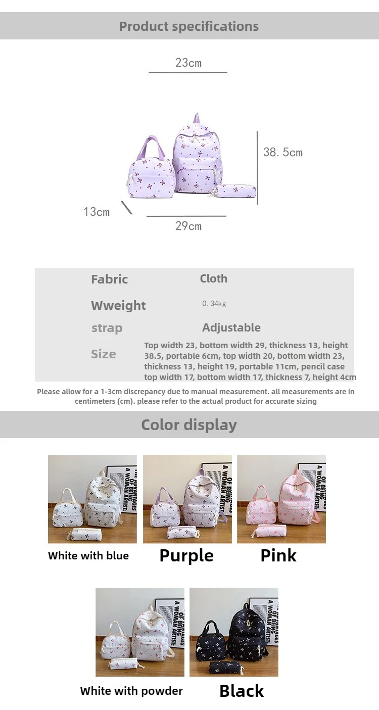 1 Set 3 in 1 Women College Student Backpack Large Capacity Casual Travel Daypack Stylish Versatile Laptop Bag for School