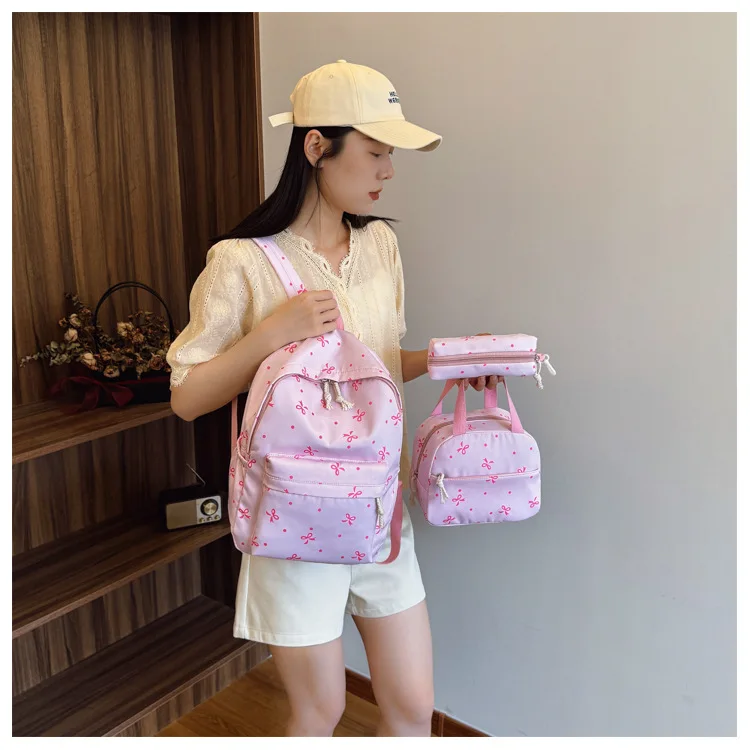 1 Set 3 in 1 Women College Student Backpack Large Capacity Casual Travel Daypack Stylish Versatile Laptop Bag for School