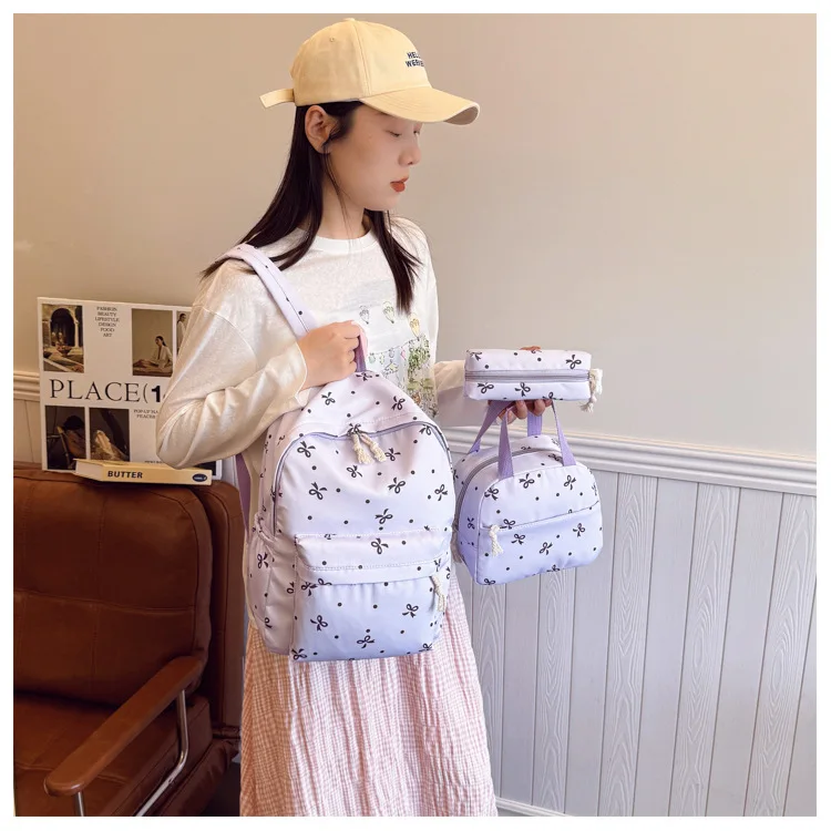 1 Set 3 in 1 Women College Student Backpack Large Capacity Casual Travel Daypack Stylish Versatile Laptop Bag for School