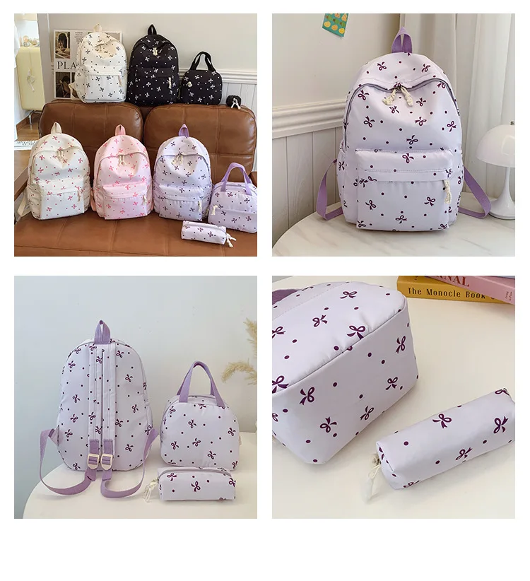 1 Set 3 in 1 Women College Student Backpack Large Capacity Casual Travel Daypack Stylish Versatile Laptop Bag for School