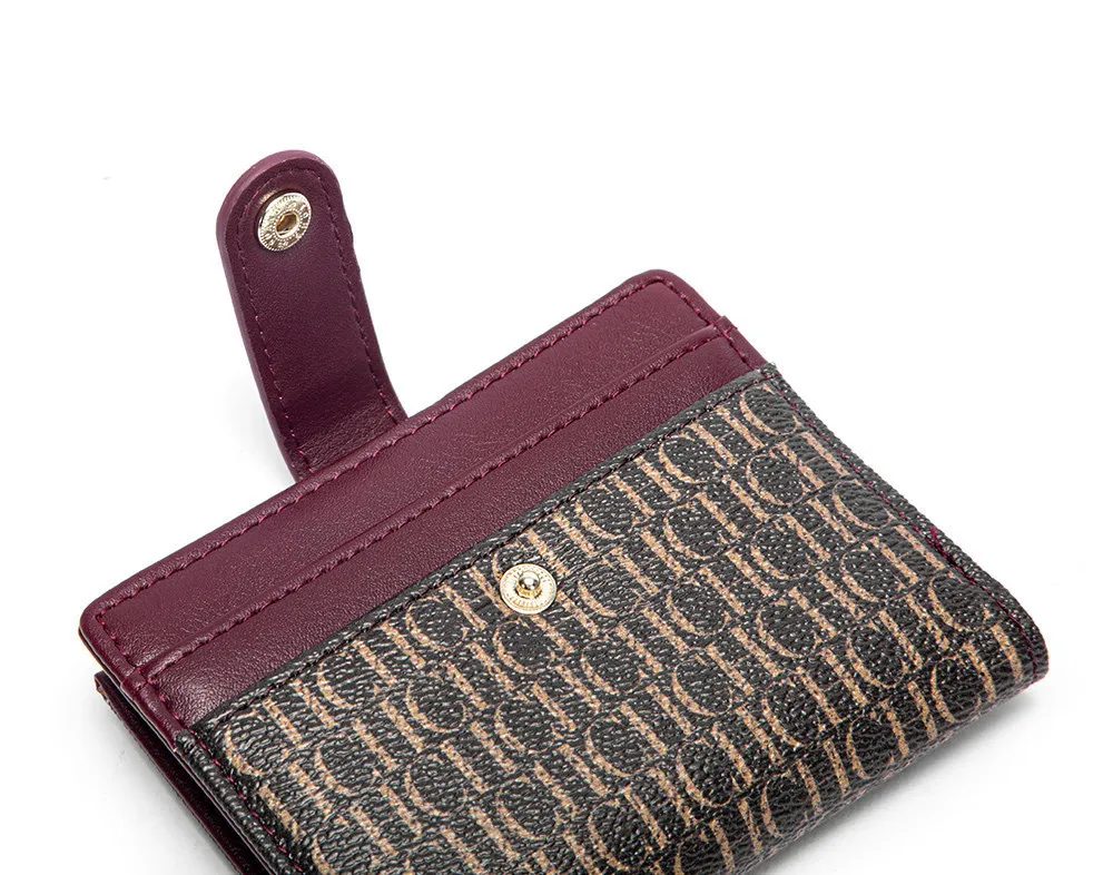 CH Mini Card Holder Women Embossed Full Letter Wallet Snap Closure Multi Card Slot Zipper Coin Bag Portable Female Small Purse