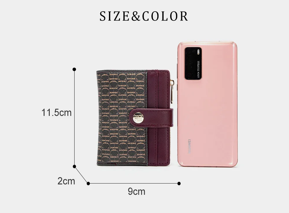 CH Mini Card Holder Women Embossed Full Letter Wallet Snap Closure Multi Card Slot Zipper Coin Bag Portable Female Small Purse