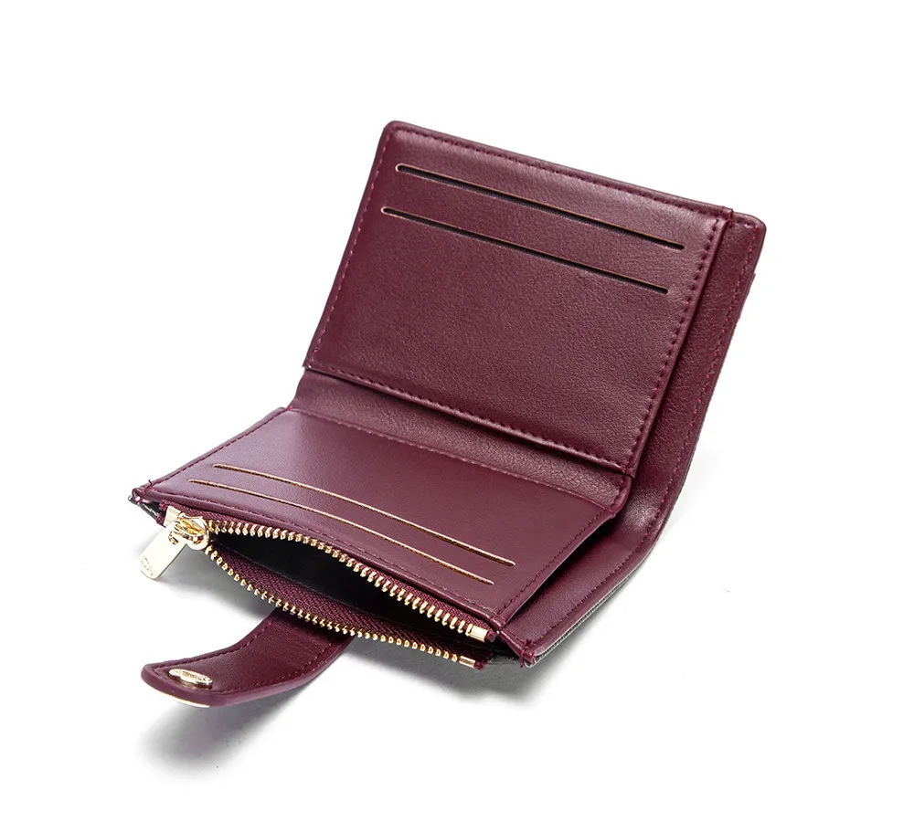 CH Mini Card Holder Women Embossed Full Letter Wallet Snap Closure Multi Card Slot Zipper Coin Bag Portable Female Small Purse