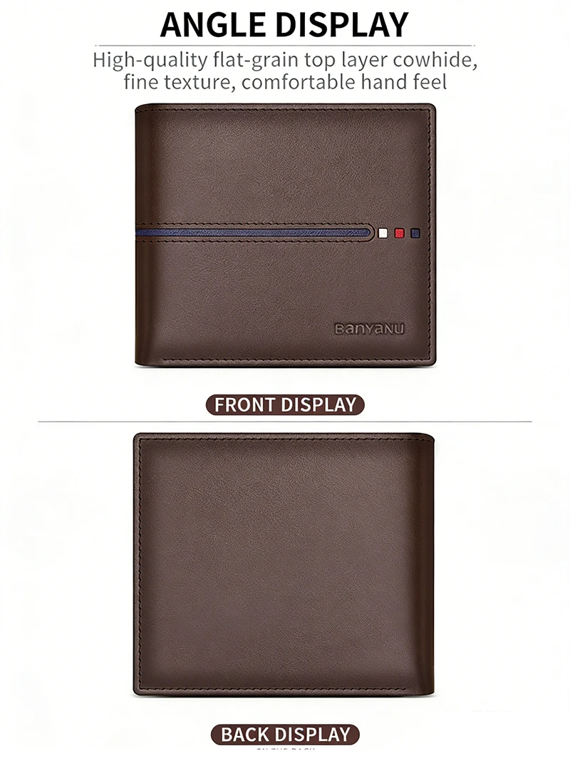 New 2026 Men's Short Wallet Genuine Leather First Layer Cowhide Rfid Blocking Slim Thin Minimalist Purse