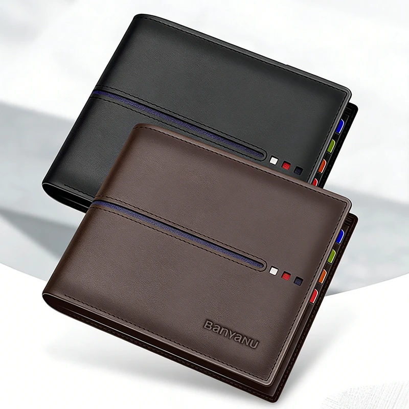 New 2026 Men's Short Wallet Genuine Leather First Layer Cowhide Rfid Blocking Slim Thin Minimalist Purse