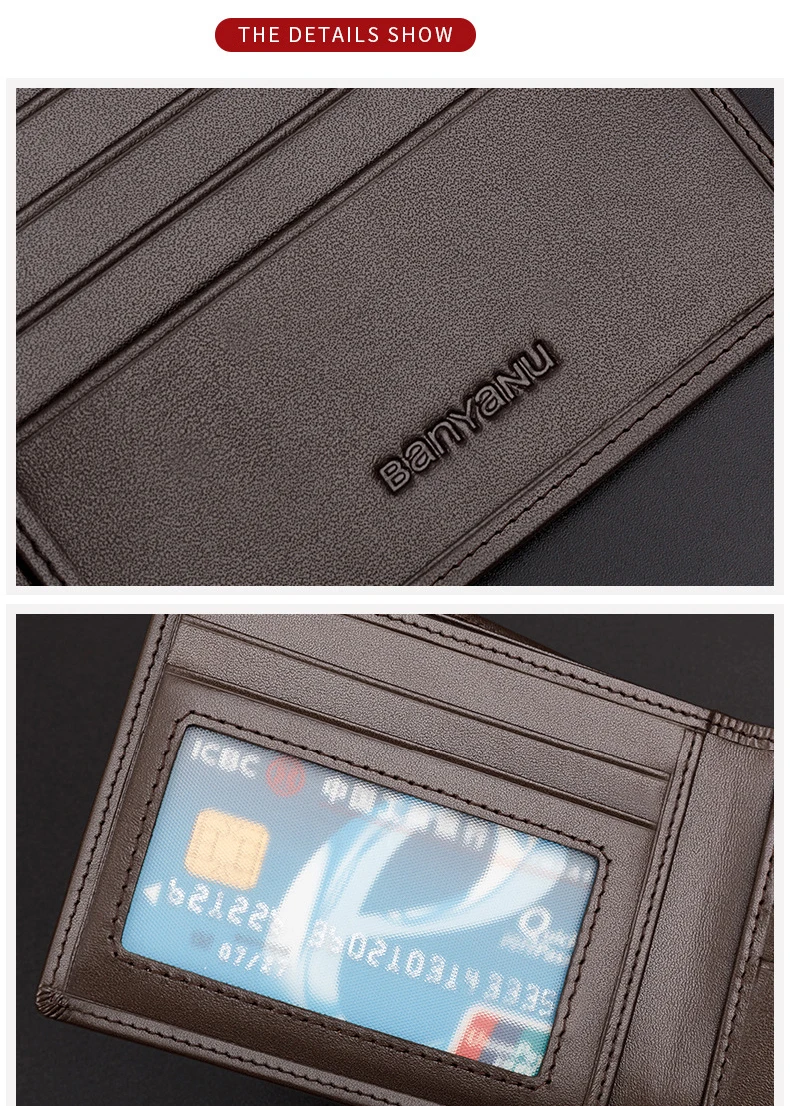 New 2026 Men's Short Wallet Genuine Leather First Layer Cowhide Rfid Blocking Slim Thin Minimalist Purse
