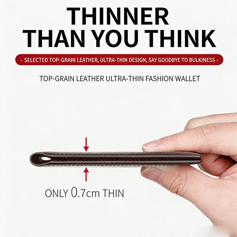 New 2026 Men's Short Wallet Genuine Leather First Layer Cowhide Rfid Blocking Slim Thin Minimalist Purse