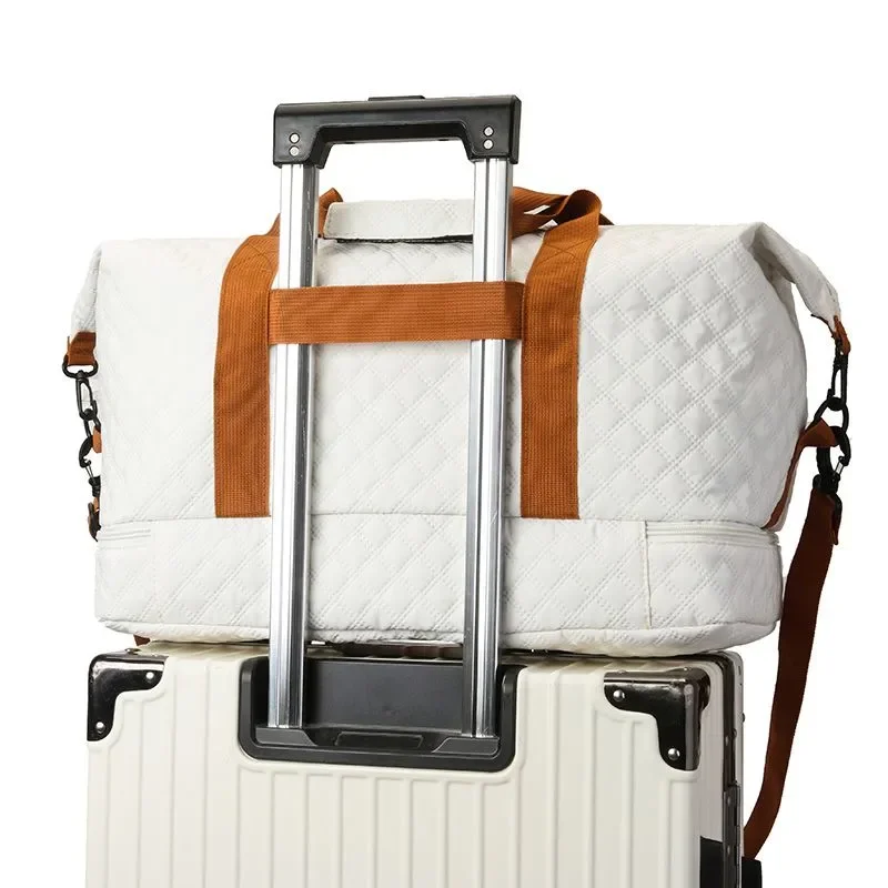 Convenient Shoe Pocket Motorbike Travel Bag Quilted Fabric, Lightweight Carry-on Duffle for Outdoor Weekend Short Trips
