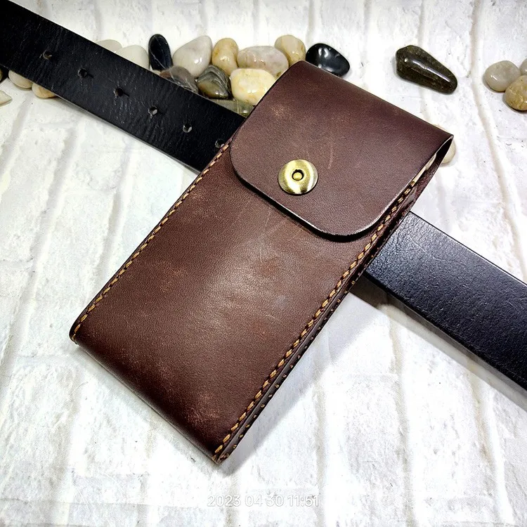 Universal Mobile Phone Waist Bag Belt Pack Hand-made Leather Sheath Phone holster for Men Iphone Huawei OPPO PD