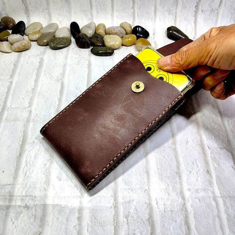 Universal Mobile Phone Waist Bag Belt Pack Hand-made Leather Sheath Phone holster for Men Iphone Huawei OPPO PD
