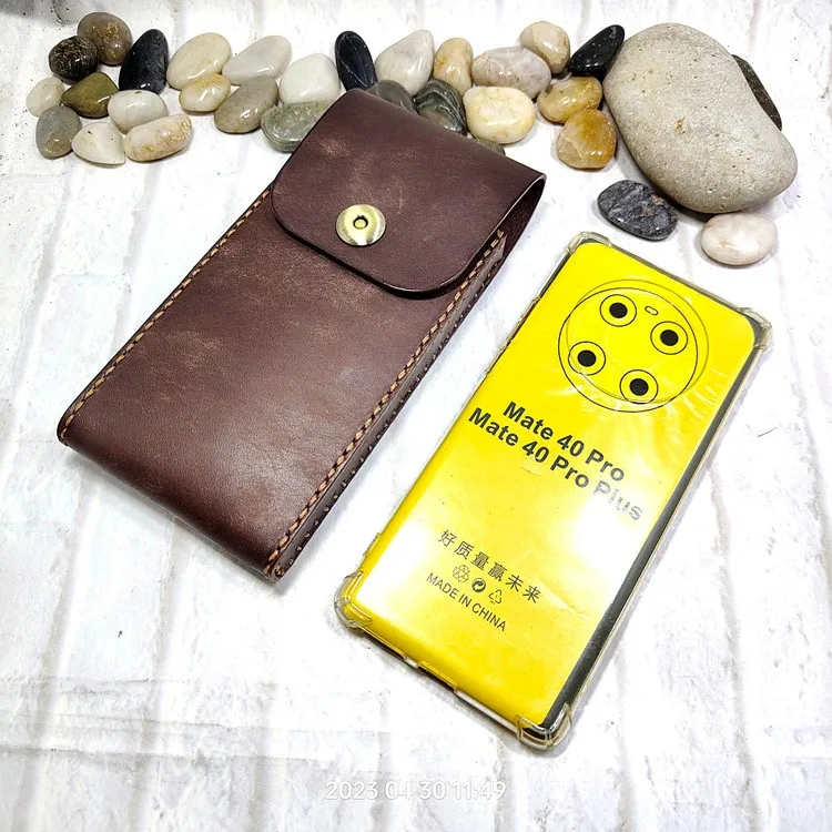 Universal Mobile Phone Waist Bag Belt Pack Hand-made Leather Sheath Phone holster for Men Iphone Huawei OPPO PD