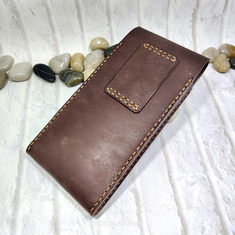 Universal Mobile Phone Waist Bag Belt Pack Hand-made Leather Sheath Phone holster for Men Iphone Huawei OPPO PD