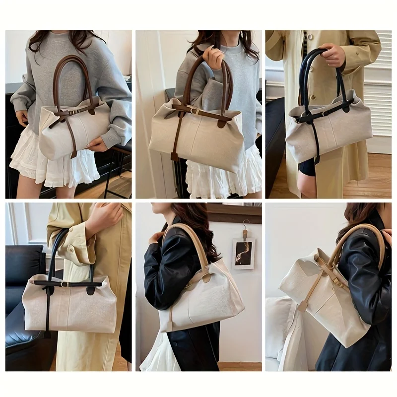 Retro Large Capacity Shoulder Tote Bag for Women Durable Material Travel Commuter Handbag Suitable for Fitness Swimming Shopping