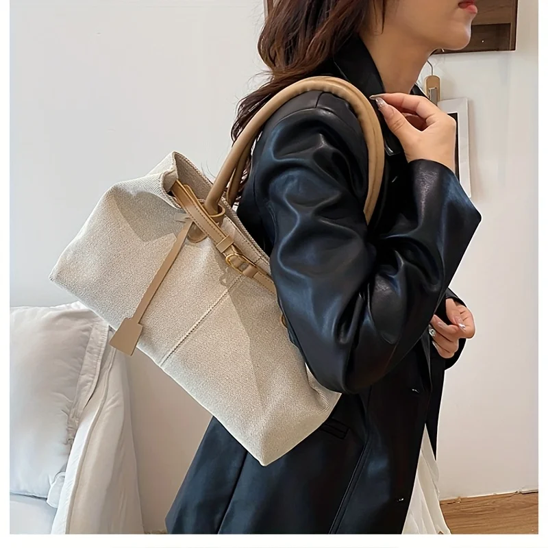 Retro Large Capacity Shoulder Tote Bag for Women Durable Material Travel Commuter Handbag Suitable for Fitness Swimming Shopping