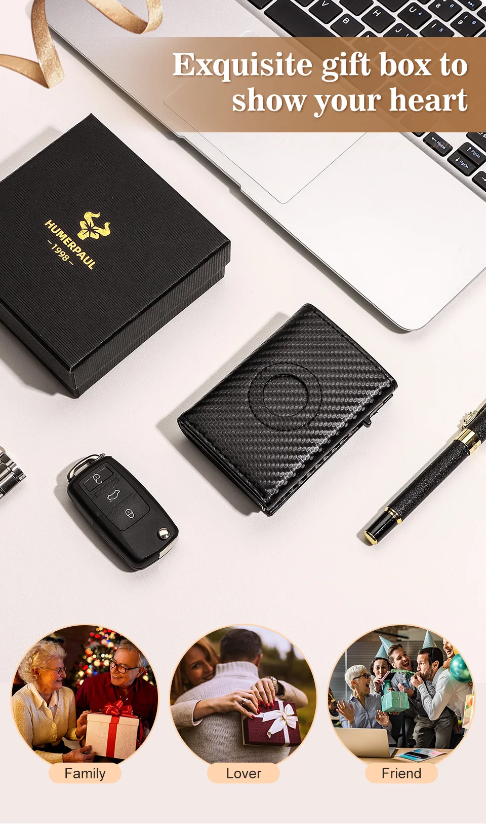 Carbon Fiber Mens Airtag Wallet RFID Blcoking Pop Up Aluminum Card Holder Slim Male Smart Front Pocket with Banknote Compartment