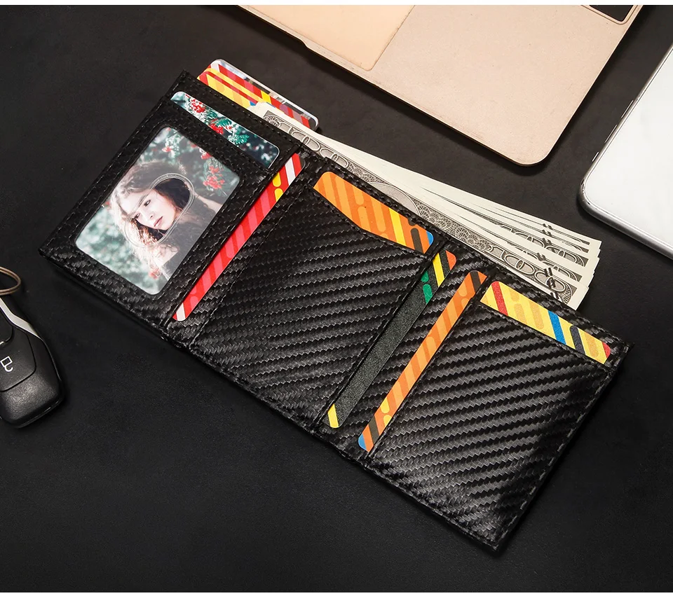 Carbon Fiber Mens Airtag Wallet RFID Blcoking Pop Up Aluminum Card Holder Slim Male Smart Front Pocket with Banknote Compartment