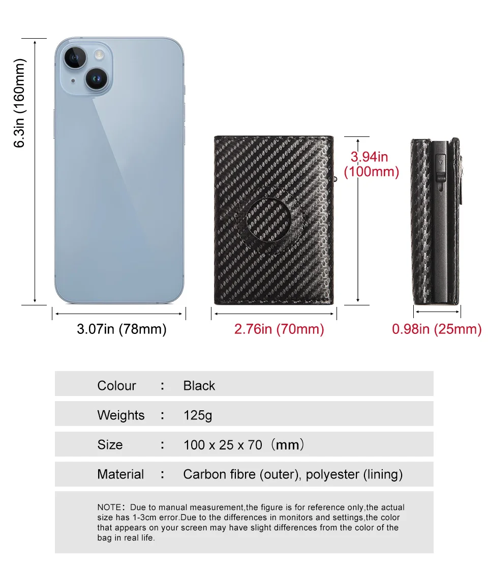 Carbon Fiber Mens Airtag Wallet RFID Blcoking Pop Up Aluminum Card Holder Slim Male Smart Front Pocket with Banknote Compartment