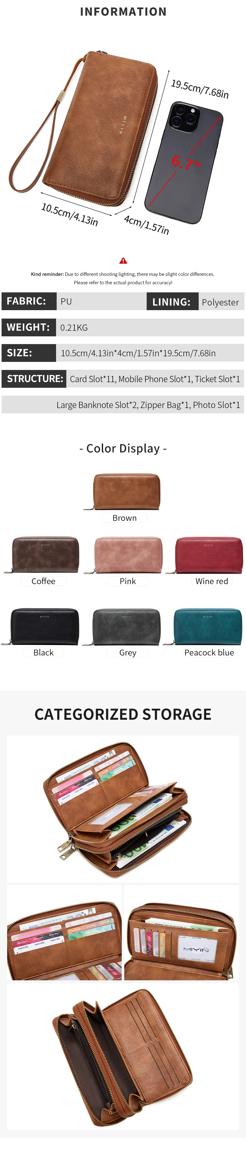 MIYIN Women's Wallet RFID Shielding Double Zipper Women's Clutch Bag Retro Minimalist Multi-function Multi-card Slot Card Holder