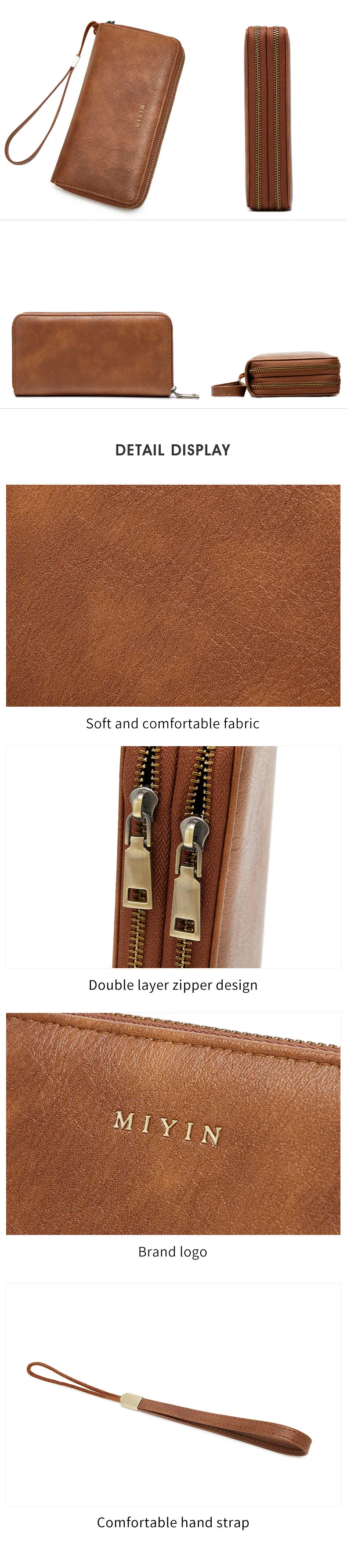 MIYIN Women's Wallet RFID Shielding Double Zipper Women's Clutch Bag Retro Minimalist Multi-function Multi-card Slot Card Holder