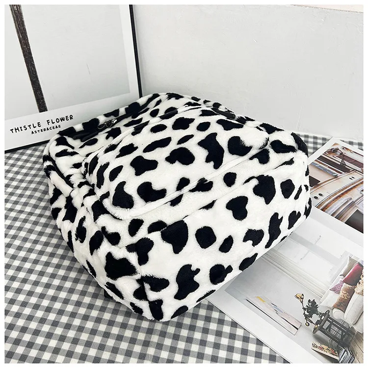 Plush Leopard Backpack Teenagers School Bag Large Capacity Fashion Students Bookbag Stylish Shoulder Backpack TravelOutdoor 2025