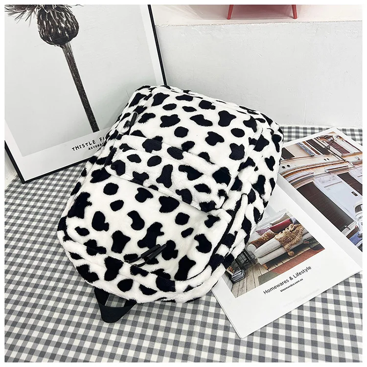 Plush Leopard Backpack Teenagers School Bag Large Capacity Fashion Students Bookbag Stylish Shoulder Backpack TravelOutdoor 2025