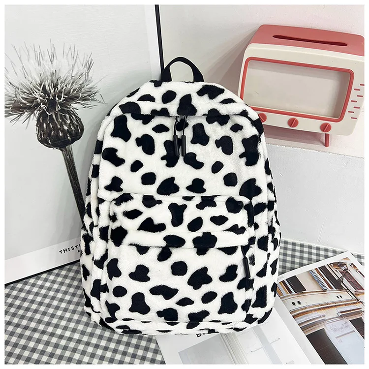 Plush Leopard Backpack Teenagers School Bag Large Capacity Fashion Students Bookbag Stylish Shoulder Backpack TravelOutdoor 2025