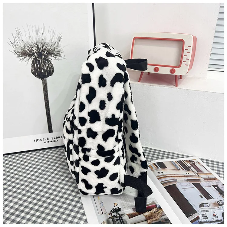 Plush Leopard Backpack Teenagers School Bag Large Capacity Fashion Students Bookbag Stylish Shoulder Backpack TravelOutdoor 2025