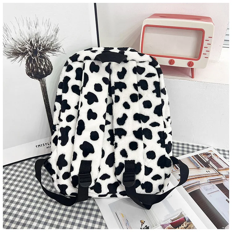 Plush Leopard Backpack Teenagers School Bag Large Capacity Fashion Students Bookbag Stylish Shoulder Backpack TravelOutdoor 2025