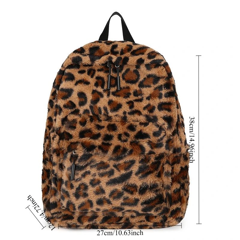 Plush Leopard Backpack Teenagers School Bag Large Capacity Fashion Students Bookbag Stylish Shoulder Backpack TravelOutdoor 2025